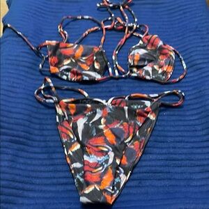 Floral Black and Red Bikini Set